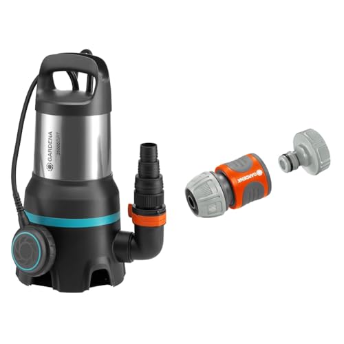 Gardena Schmutzwasser-Tauchpumpe 25000: Tauchpumpe mit Fördermenge 25.000 l/h & Pumpen-Anschlusssatz: Schlauchkupplung zum schnellen Anschluss von 13 mm von Gardena