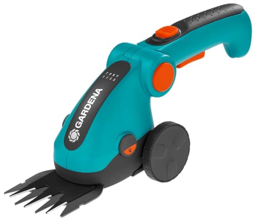 Gardena Set Akku-Grasschere ComfortCut Li: Rasenkantenschere und Teleskopstiel mit Rädern, abwinkelbarer Komforthandgriff mit LED-Anzeige, Messerwechsel ohne Werkzeug (9889-20) von Gardena
