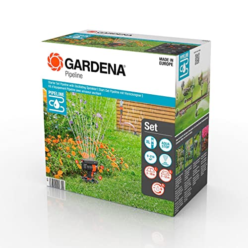 Gardena Sprinklersystem Start-Set Pipeline mit Viereckregner: Komplettset für den Einstieg in das Pipeline-System, Wasserentnahme rund um Haus und Garten, unterirdische Montage (08272-20) von Gardena