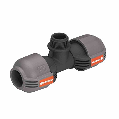 Gardena Sprinklersystem T-Stück für Außengewinde: Verbindungsstück für Anschluss des Turbinen-Versenkregners, 25 mm x 3/4 Zoll- Außengewinde, Quick&Easy Verbindungstechnik (2787-20) von Gardena