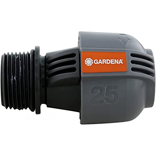 Gardena Sprinklersystem Verbinder: Verbindungsstück für Rohranschluss an Bewässerungsventile und Direktanschluss an Hausinstallation, 25 mm x 1 Zoll-Außengewinde, Quick&Easy Verbindung (2763-20) von Gardena