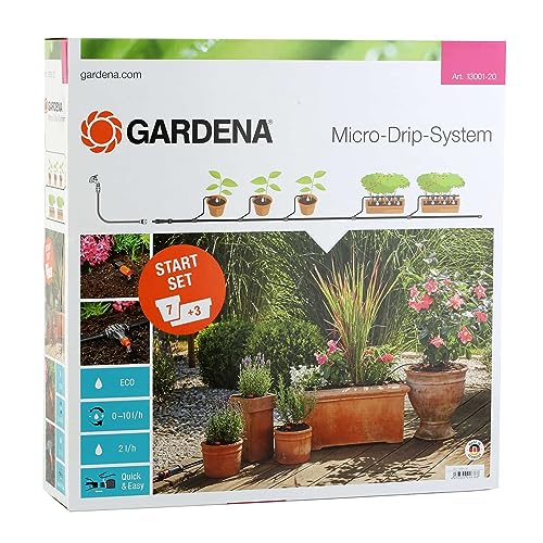 Gardena Start Set Pflanztöpfe M: Praktisches Micro-Drip-System Starterset für 7 Topfpflanzen und 3 Pflanztröge, wassersparende Bewässerung (13001-20) von Gardena