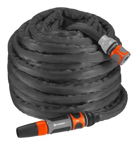 Gardena Textilschlauch Liano Set 30m: flexibler und robuster Gartenschlauch aus Textilgewebe, Schlauch ideal für Balkon und Terrasse, kein Knicken oder Verdrehen, schwarz/anthrazit/orange (18438-20) von Gardena