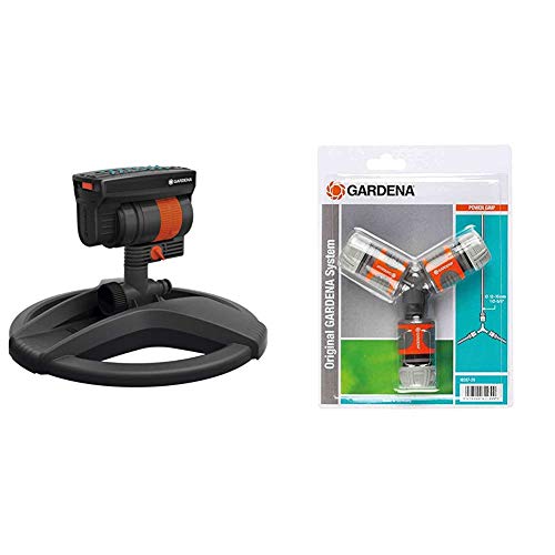 Gardena Viereckregner AquaZoom compact: Regner zur Bewässerung von Nutzflächen von 9-216 m² & Abzweig-Satz für 13 mm (1/2 Zoll)- und 15 mm (5/8 Zoll)-Wasserschläuche: Wasserdichter Abzweig-Verbinder von Gardena