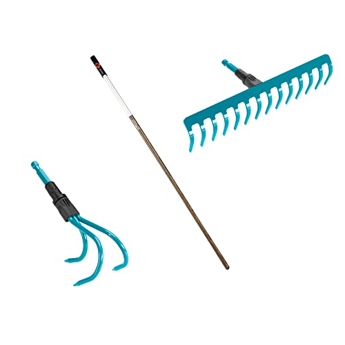 Gardena combisystem-Bodenpflege Set: Set bestehend aus Rechen, Grubber und 130cm Holzstiel, zur Bodenbearbeitung und Unkrautentfernung sowie Lockern und Lüften des Bodens geeignet (17355-60) von Gardena