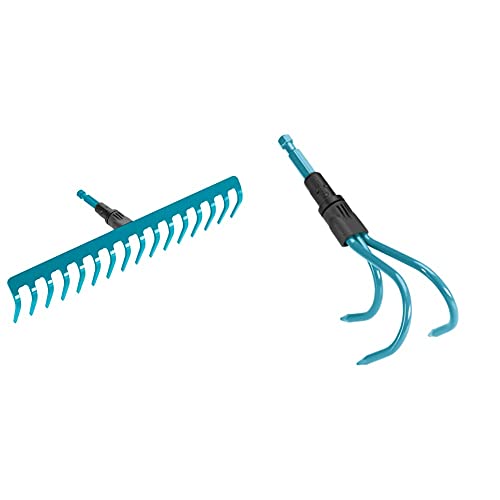 Gardena combisystem-Rechen: Breite Harke mit 16 Zinken, ideales Gartenzubehör zum Rechen & combisystem-Grubber: Hacke mit 3 Zinken, ideales Gartenzubehör zum Lockern und Lüften des Bodens, 9 cm von Gardena