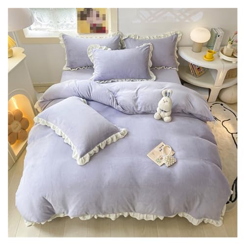 Gardeneea Flauschiges Queen-Bettdecken-Set, superweiches Samtplüsch-Bettlaken-Set aus Microfleece, luxuriöses, warmes Bettwäsche-Set, wintertauglich, Flauschiges Bettset, 4-teilig, Bettset (E King) von Gardeneea