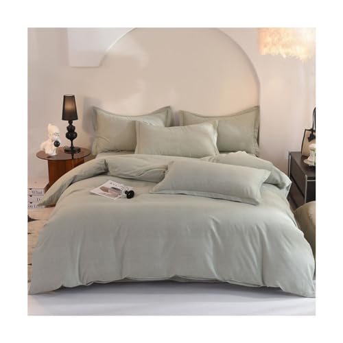 Gardeneea Queen-Size-Bettbezug aus Baumwolle, einfarbig, Bettwäsche-Set, dick, ultraweich, 4-teilig, mit Reißverschluss, Spannbettlaken und 2 Kissenbezügen (hellgrün, Queen) von Gardeneea