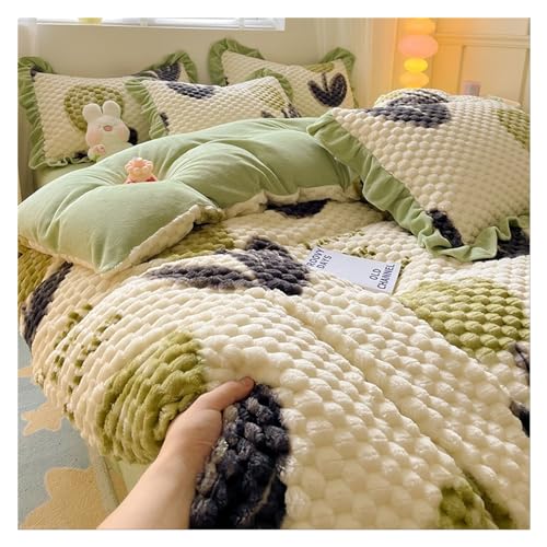 Gardeneea Vierteiliges Winter-Bettbezug-Set, verdicktes, warmes Bettbezug-Set aus Milchsamt und Korallensamt, superweiche Bettdecke (3 x 2,0 m Bett) von Gardeneea
