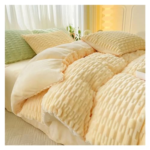 Gardeneea Winterbettwäsche-Set, Heimtextilien, verdickter Warmer Plüsch-Bettbezug, Bettlaken, Kissenbezug, 4-teilig, Bettlaken, Bettbezug, Bettset (P 200 x 230 cm, flaches Bettlaken) von Gardeneea