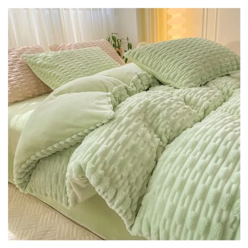 Gardeneea Winterbettwäsche-Set, Heimtextilien, verdickter Warmer Plüsch-Bettbezug, Bettlaken, Kissenbezug, 4-teilig, Bettlaken, Bettbezug, Bettset (X 220 x 240 cm, flaches Bettlaken) von Gardeneea
