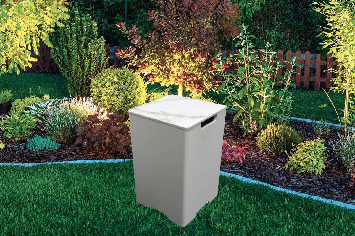 Gardenforma Abdeckung für 11 kg Gasflaschen in Marmor-Optik aus Keramik & Faser-Beton von Gardenforma