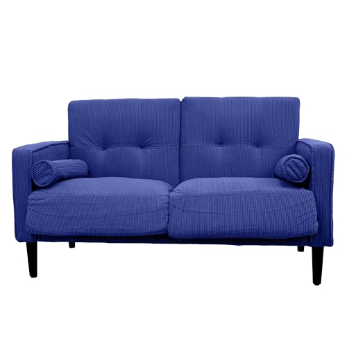 GARDENIA Festes Sofa Bezug aus Samt und Füllung aus Polyester, mit Beinen aus Holz und abnehmbaren Kissen Joy, Blau, 130 x 75 x 73 cm von Gardenia