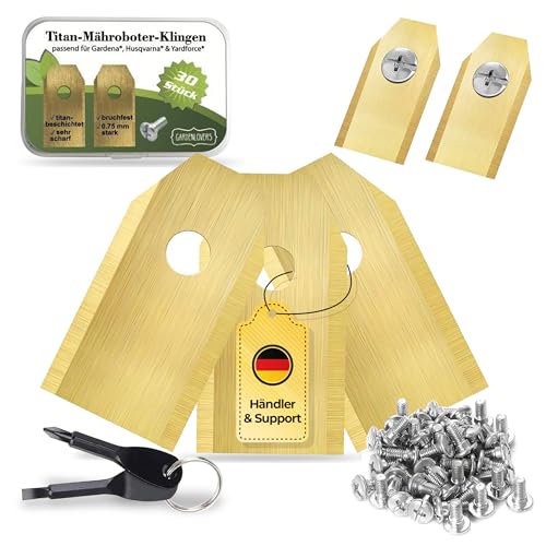 Gardenlovers 30x Mähroboter Messer für Husqvarna Automower & Gardena, 18 cm Schneidebreite, Rotierend, Edelstahl mit Titanbeschichtung, Rasenroboter Klingen, LAWN_MOWER Gardenlovers 30x Mähroboter Messer für Husqvarna Automower & Gardena, 18 cm Schneidebreite, Rotierend, Edelstahl mit Titanbeschichtung, Rasenroboter Klingen, LAWN_MOWER von Gardenlovers