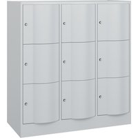 C+P Schließfachschrank mit "rabaukensicheren" Türen, 3 x 3 Fächer, HxBxT 1.225 x 1.150 x 540 mm, lichtgrau, lichtgrau von C+P