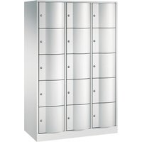 C+P Schließfachschrank mit 'rabaukensicheren' Türen, 3 x 5 Fächer, HxBxT 1.950 x 1.150 x 540 mm, lichtgrau, lichtgrau von C+P