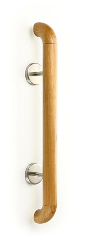 Holz-Haltegriff-Set mit Abschlussbögen und Haltern (Eiche, 80cm) - für Senioren, Schwangere und körperlich beeinträchtigte Personen von Garderobia