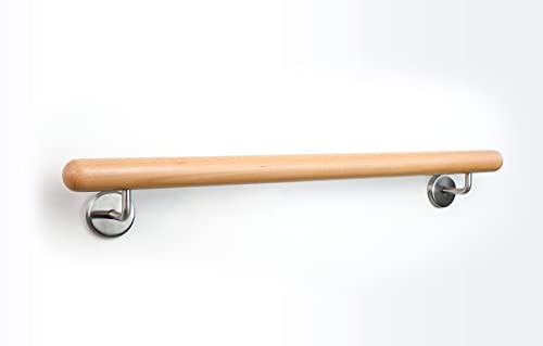 Holz-Handlauf Set mit halbrunden Abschlüssen und Haltern 50-290cm am Stück (Buche, 80cm) von Garderobia