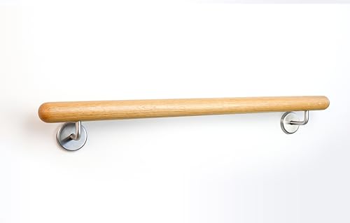 Holz-Handlauf Set mit halbrunden Abschlüssen und Haltern 50-290cm am Stück (Eiche, 120cm) von Garderobia