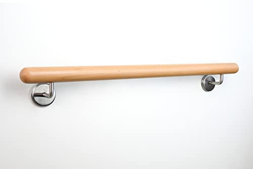 Holz-Handlauf Set mit halbrunden Abschlüssen und Haltern 50-290cm am Stück (Buche, 270cm) von Garderobia