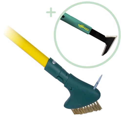 GardiREX Weed Brush, Steel Unkrautbürste mit Fugenkratzer - 2 teiliges Set - Unkrautkratzer mit 140cm Stiel - Fugenbürste - Unkrautmesser von Gardi Rex