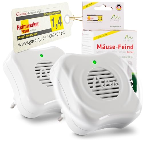 GARDIGO® Mäuseabwehr Stecker mit Ultraschall - 2er Set | Mäusevertreiber für die Steckdose | 25 m² | Eleganter Mäuseschreck in schlichtem Design | Rattenvertreiber für das Haus und die Wohnung, Weiß von Gardigo