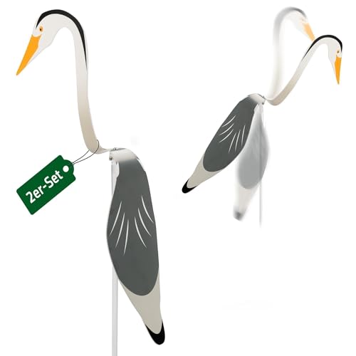 Gardigo® Fischreiher Abwehr Twist - 2er Set | Reiher Figur Vogelschreck | Bewegliche Gartenfigur zur Vogelabwehr | Spieß für sicheren Halt | Reiherschreck Gartenteich Schutz gegen Fischreiher von Gardigo