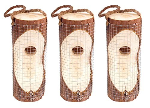 GARDIGO® Vogelfutterspender zum Aufhängen - 3er Set | Futterstation aus Holz für Wildvögel | Winterfeste Futtersäule mit Drahtgitter | Alternative zu Meisenknödel Meisenringe | Bird Feeder von Gardigo