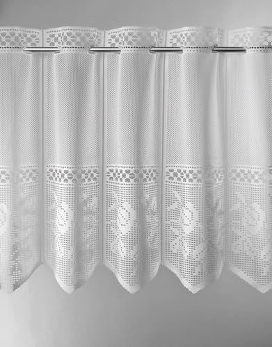 Gardinen Kranzusch Scheibengardine Jacquard gelocht Blumen 60x196 cm H/B weiß Bistrogardine Vorhang Küche 1er Pack von Gardinen Kranzusch