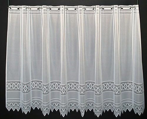 Gardinen Kranzusch Scheibengardine Jacquard grafisch 110x143 cm H/B Weiß Bistrogardine Vorhang Küche 1er Pack von Gardinen Kranzusch