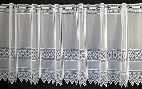 Gardinen Kranzusch Scheibengardine Jacquard grafisch 60x143 cm H/B Weiß Bistrogardine Vorhang Küche 1er Pack von Gardinen Kranzusch