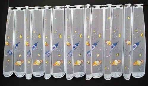 Gardinen Kranzusch Scheibengardine Kinder Rakete Weltraum 60x112,5 cm H/B weiß blau gelb Bistrogardine Vorhang Küche 1er Pack von Gardinen Kranzusch