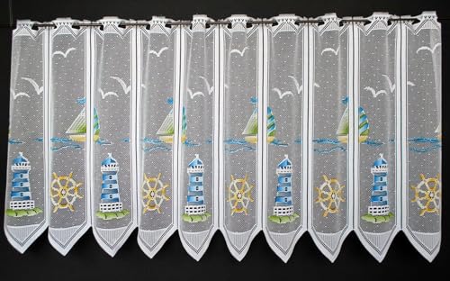 Gardinen Kranzusch Scheibengardine Leuchtturm 60x199,5 cm H/B Blau Grün Gelb Bistrogardine Vorhang Küche 1er Pack von Gardinen Kranzusch