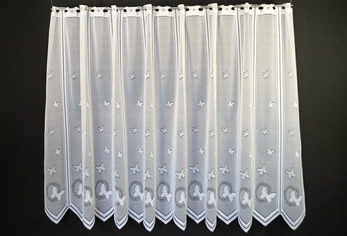 Gardinen Kranzusch Scheibengardine Schmetterlinge 120x108 cm H/B Weiß Bistrogardine Vorhang Küche 1er Pack von Gardinen Kranzusch