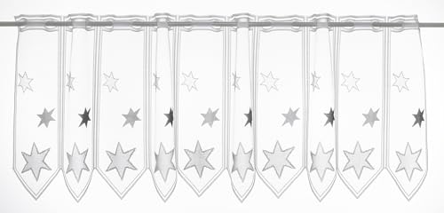 Gardinen Kranzusch Scheibengardine Sterne 45 cm hoch anthrazit - Wunschbreite frei wählbar durch gekaufte Menge in 28 cm Schritten - Meterware von Gardinen Kranzusch