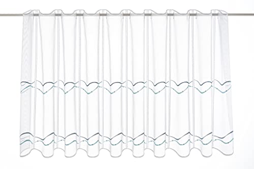 Gardinen Kranzusch Scheibengardine geschwungene Stick-Borte 60 cm hoch weiß blau hellblau - Wunschbreite frei wählbar durch gekaufte Menge in 15,5 cm Schritten - Meterware von Gardinen Kranzusch