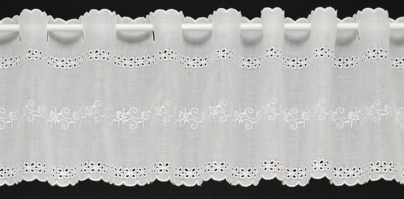 Gardinen Kranzusch Scheibengardine nach Maß Batist Stickerei, Stangendurchzug (1 St), transparent, Stablöcher,transparent,verschiedene Höhen, Breiten von Gardinen Kranzusch
