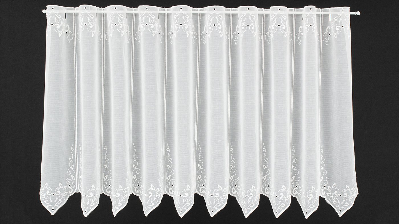 Gardinen Kranzusch Scheibengardine Blätterranke und Lochstickerei, Stangendurchzug, transparent, Kurzgardine,Stablöcher,verschiedene Höhen und Farben von Gardinen Kranzusch