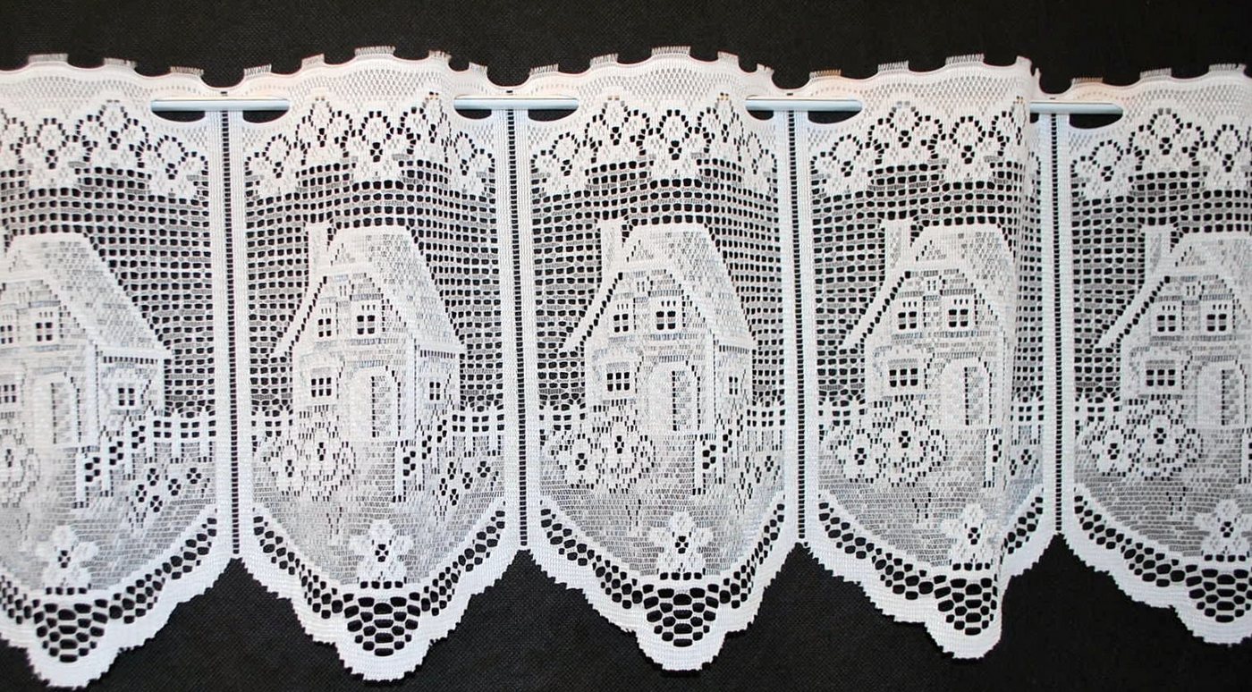 Gardinen Kranzusch Scheibengardine nach Maß Häuser, Stangendurchzug (1 St), transparent, Stablöcher, transparent, verschiedene Höhen, Breiten von Gardinen Kranzusch