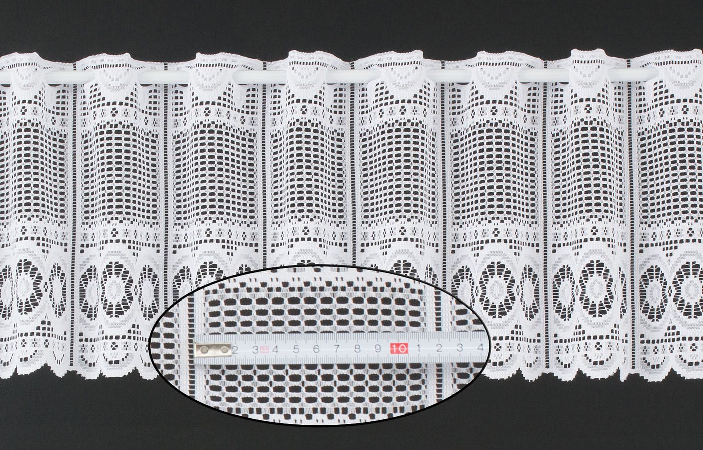 Gardinen Kranzusch Scheibengardine nach Maß Jacquard gebogt Abschluss, Stangendurchzug (1 St), transparent, Stablöcher,transparent,verschiedene Höhen, Breiten von Gardinen Kranzusch