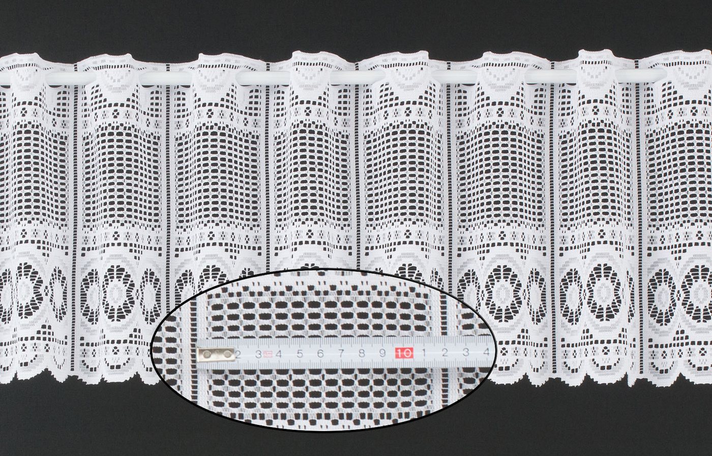 Scheibengardine nach Maß Jacquard gebogt Abschluss, Gardinen Kranzusch, Stangendurchzug (1 St), transparent, Stablöcher, transparent, verschiedene Höhen, Breiten von Gardinen Kranzusch