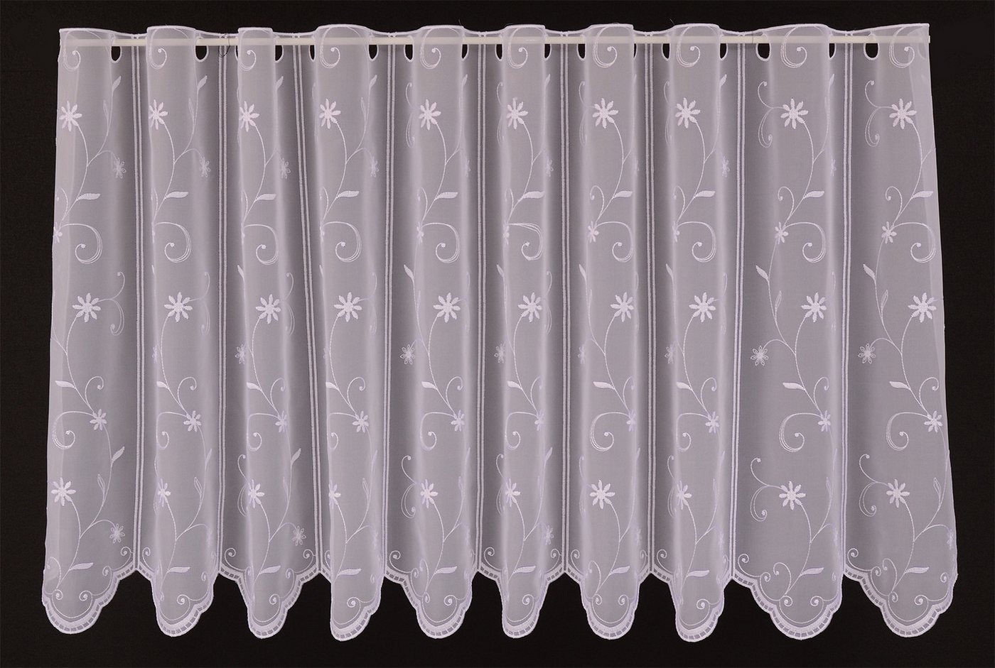 Gardinen Kranzusch Scheibengardine nach Maß Voile mit feiner Blumenranke, Stangendurchzug (1 St), transparent, Stablöcher,transparent,verschiedene Höhen, Breiten von Gardinen Kranzusch