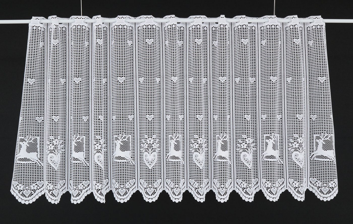 Gardinen Kranzusch Scheibengardine nach Maß mit Hirsch und Herz, Stangendurchzug (1 St), transparent, Stablöcher,transparent,verschiedene Höhen, Breiten von Gardinen Kranzusch