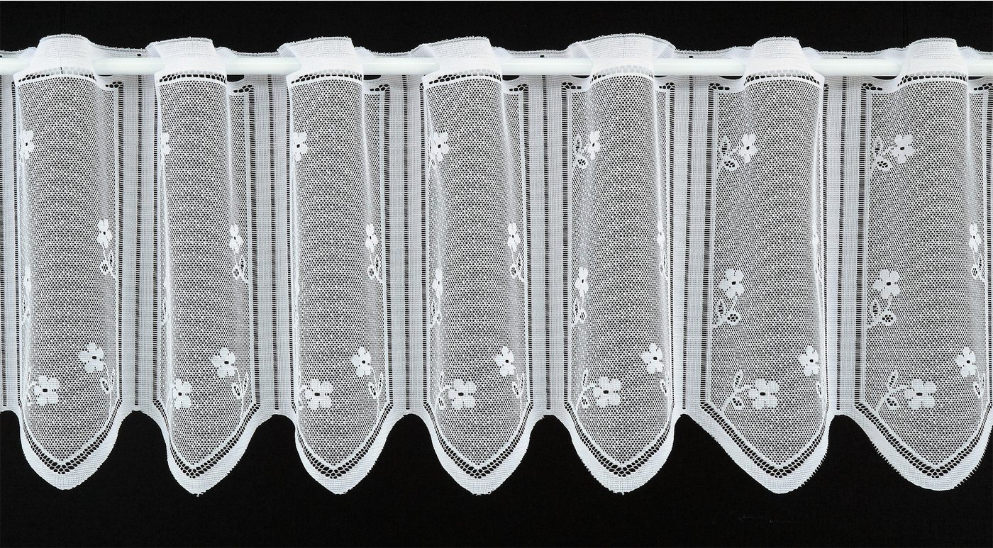 Scheibengardine nach Maß mit kleinen Blümchen, Gardinen Kranzusch, Stangendurchzug, transparent, Kurzgardine, Wunschmaß, Stablöcher, transparent, verschiedene Höhen von Gardinen Kranzusch