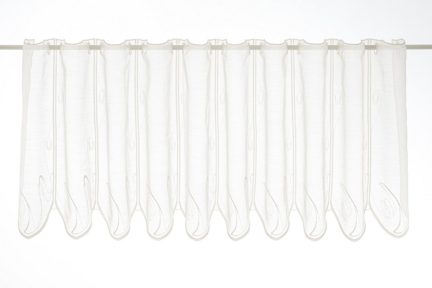 Gardinen Kranzusch Scheibengardine mit schwungvoller Stickerei, Stangendurchzug, transparent, Kurzgardine,Stablöcher,verschiedene Höhen und Farben von Gardinen Kranzusch