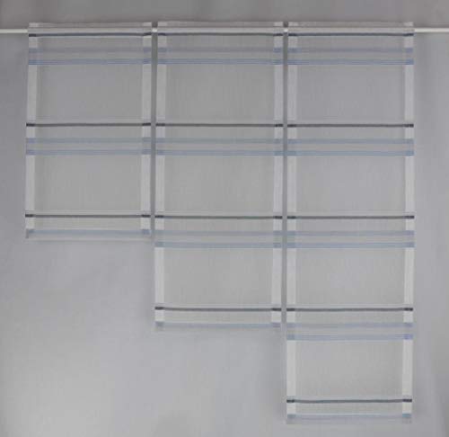 Gardinen Röttger Miniflächen-Set Rauchblau grau gestreift Scheibengardine von Gardinen Röttger