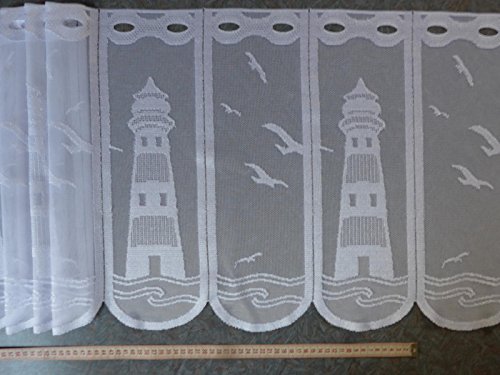 Gardinen Röttger Scheibengardinenstoff Leuchtturm Möwen weiß 45cm hoch von Gardinen Röttger