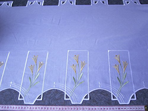 Gardinen Röttger Scheibengardinenstoff Stickerei weiß Blumen farbig 54cm hoch von Gardinen Röttger