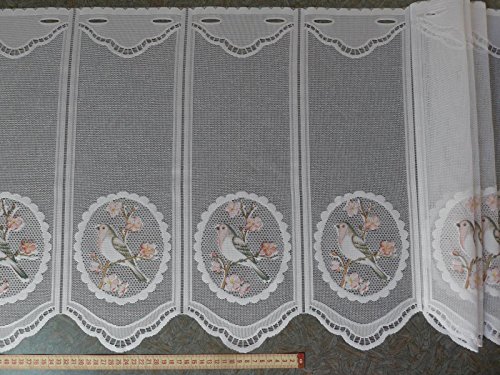 Gardinen Röttger Scheibengardinenstoff Vögel Blumen Bedruckt 49cm hoch weiß von Gardinen Röttger