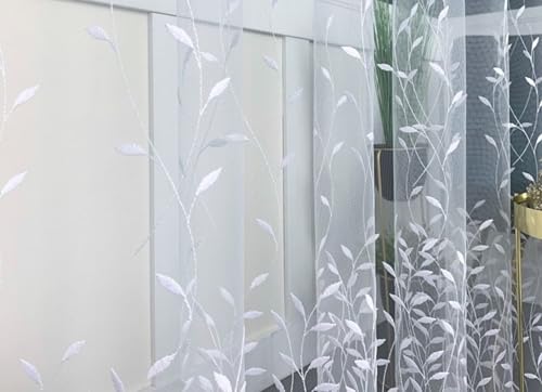 Gardinen Vorhangen Costarica Weiß 300x280 cm (BxH) Lang Tüll Gardinen mit Floraler Stickerei Kräuselband Scheibengardine Wohnzimmer Vorhänge Fenstergardinen Stores Transparent Fensterdekoration von Gardinen Vorhangen